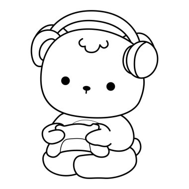 Sevimli ayı kış ikonunun renkli sayfaları. Ayı kışının ana hatları bir oyun oynuyor