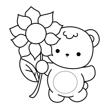 Sevimli ayı kış ikonunun renkli sayfaları. Ayı kışının ana hatları Güneş çiçeği getirir