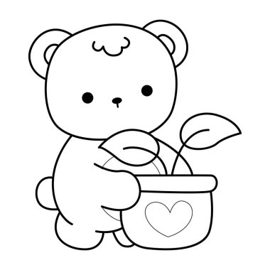 Sevimli ayı kış ikonunun renkli sayfaları. Ayı kışı çizgisi Yapraklı bir tencere getir