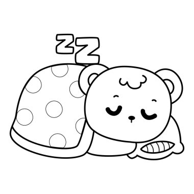 Sevimli ayı kış ikonunun renkli sayfaları. Ayı kışının ana hatları Battaniyede uyuyor 