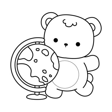 Sevimli ayı kış ikonunun renkli sayfaları. Ayı kışının ana hatları bir küre getirir