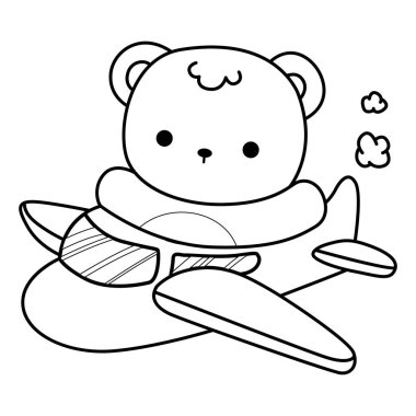Sevimli ayı kış ikonunun renkli sayfaları. Uçakla yapılan ayı kış uçuşunun ana hatları