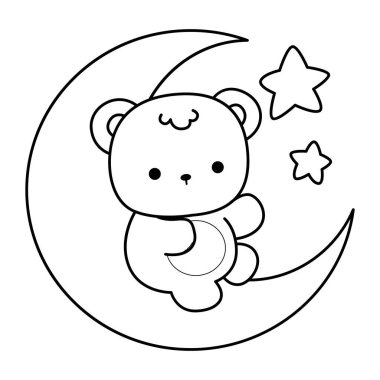 Sevimli ayı kış ikonunun renkli sayfaları. Ayı kışının ana hatları Ay 'da oturur