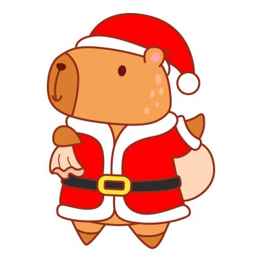 Noel temalı çocuklar için şirin Capybara karakter klibi resimleri. Noel Baba kostümlü Capybara