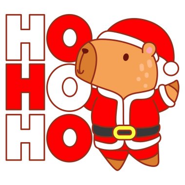 Noel temalı çocuklar için şirin Capybara karakter klibi resimleri. Capybara bir ho ho metin getirmek