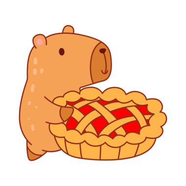Çocuklar için sevimli Capybara karakter klipsleme sanatı. Capybara kirazlı turta getir.