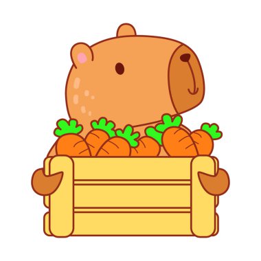 Çocuklar için sevimli Capybara karakter klipsleme sanatı. Capybara bir sürü havuç getiriyor.