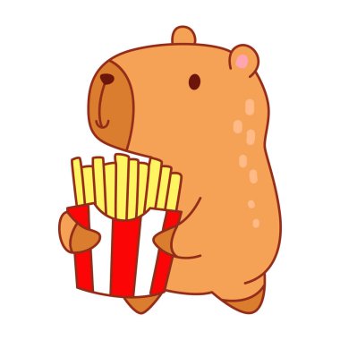Çocuklar için sevimli Capybara karakter klipsleme sanatı. Capybara patates kızartması getir.