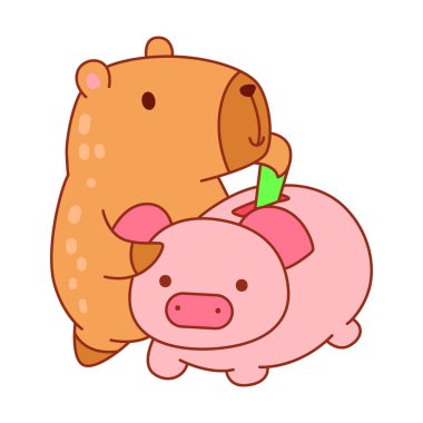 Çocuklar için sevimli Capybara karakter klipsleme sanatı. Capybara kumbarasında tasarruf parası