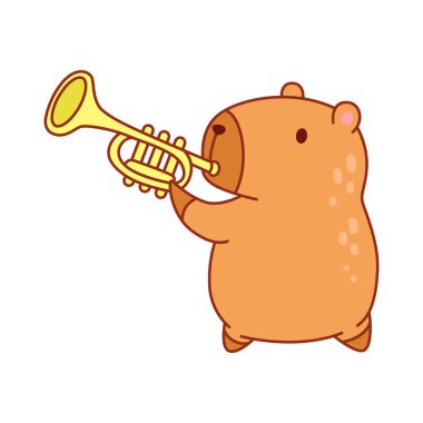 Çocuklar için sevimli Capybara karakter klipsleme sanatı. Capybara trompet çalıyor.