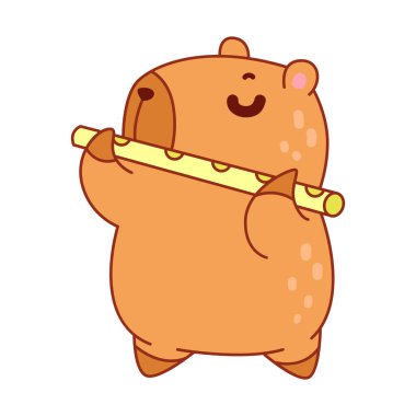 Çocuklar için sevimli Capybara karakter klipsleme sanatı. Capybara flüt çalıyor.
