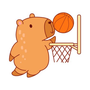 Çocuklar için sevimli Capybara karakter klipsleme sanatı. Capybara basketbol oynuyor.