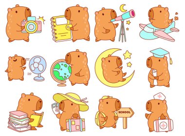 Çocuklar için sevimli Capybara karakter klipsleme sanatı. Akıllı ve eğitimli Capybara