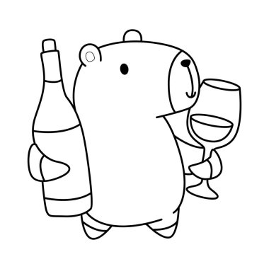 Çocuklar için şirin Capybara karakter klipsi sanatı boyama kitabı. Capybara 'nın taslağı bir şarap getir. 