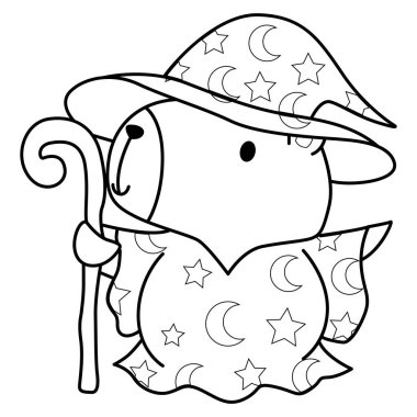 Cadılar Bayramı temalı çocuklar için şirin Capybara karakter vektör klipsi sanatı boyama kitabı. Cadı kostümü giyen Capybara 'nın ana hatları