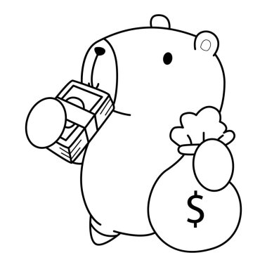 Çocuklar için şirin Capybara karakter klipsi sanatı boyama kitabı. Capybara 'nın taslağı bir dolar para getiriyor.