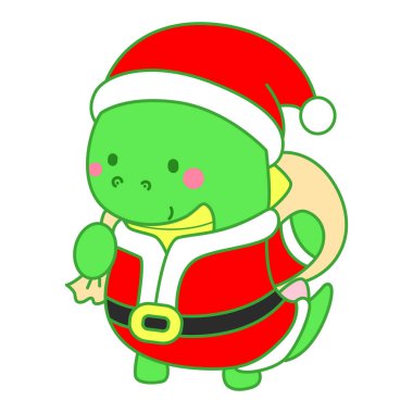 Çocuklar için sevimli Noel Dinazoru karakter klipleri çizimleri. Dinozor Noel Baba kostümü giyiyor.