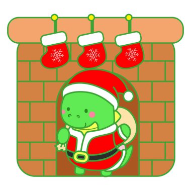 Çocuklar için sevimli Noel Dinazoru karakter klipleri çizimleri. Yangın yerinde dinozor var.