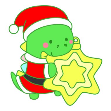 Çocuklar için sevimli Noel Dinazoru karakter klipleri çizimleri. Altın yıldızlı dinozor.