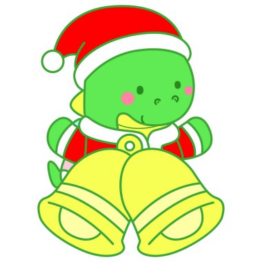 Çocuklar için sevimli Noel Dinazoru karakter klipleri çizimleri. Dinozor iki çan getirir.