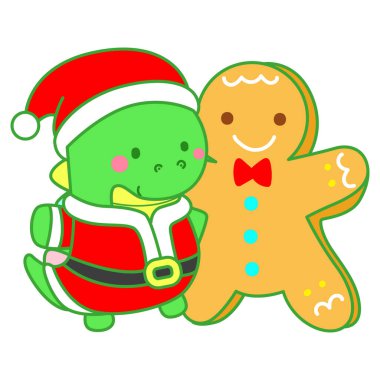 Çocuklar için sevimli Noel Dinazoru karakter klipleri çizimleri. Zencefilli ekmekli dinozor.