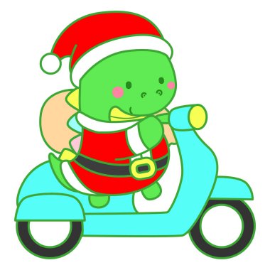 Çocuklar için sevimli Noel Dinazoru karakter klipleri çizimleri. Scooter süren dinozor.