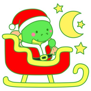 Çocuklar için sevimli Noel Dinazoru karakter klipleri çizimleri. Dinozor trene biniyor.