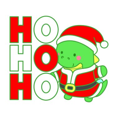 Çocuklar için sevimli Noel Dinazoru karakter klipleri çizimleri. Ho ho metin ile dinazor