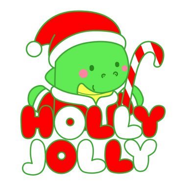 Çocuklar için sevimli Noel Dinazoru karakter klipleri çizimleri. Kutsanmış neşeli metni olan dinozor.