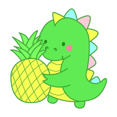 Çocuklar için sevimli dinazor karakter klibi resimleri. Dinozor bir ananas getir.