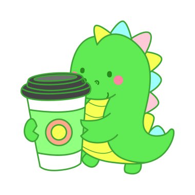 Çocuklar için sevimli dinazor karakter klibi resimleri. Dinozor bir fincan kahve getir.