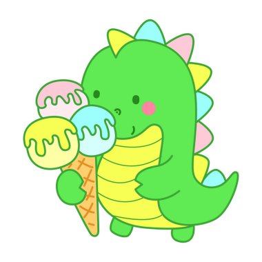 Çocuklar için sevimli dinazor karakter klibi resimleri. Dinozor üç top dondurma getir.