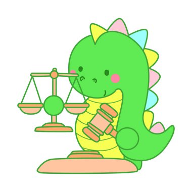 Çocuklar için sevimli dinazor karakter klibi resimleri. Dinozor bir çekiç ve pullar getirir.