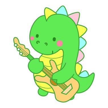Çocuklar için sevimli dinazor karakter klibi resimleri. Gitar çalan bir dinozor.