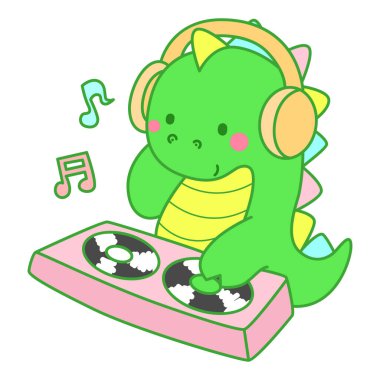 Çocuklar için sevimli dinazor karakter klibi resimleri. Dinozor kulüpte disk çalıyor.