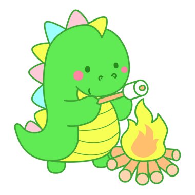 Çocuklar için sevimli dinazor karakter klibi resimleri. Dinozor lokum kızartıyor.