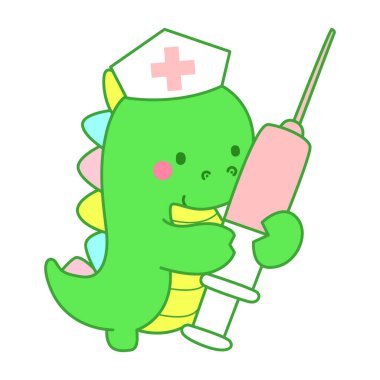 Çocuklar için sevimli dinazor karakter klibi resimleri. Dinozor bir şırınga getir.