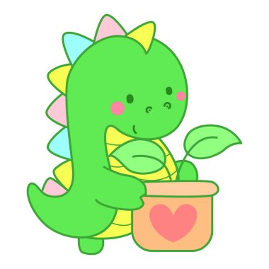 Çocuklar için sevimli dinazor karakter klibi resimleri. Esrarlı ve yapraklı dinozor.