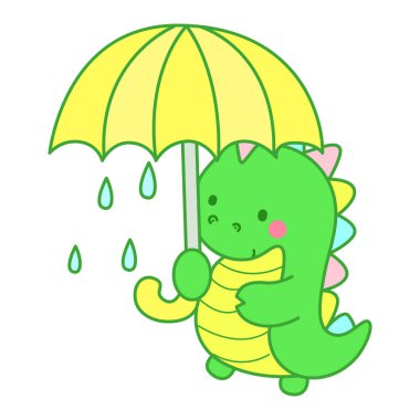 Çocuklar için sevimli dinazor karakter klibi resimleri. Dinozor sarı bir şemsiye getir.