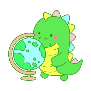 Çocuklar için sevimli dinazor karakter klibi resimleri. Dinozor bir küre getirir.