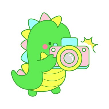 Çocuklar için sevimli dinazor karakter klibi resimleri. Dinozor kameraya tıkladı