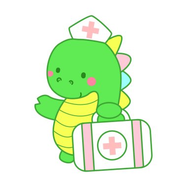 Çocuklar için sevimli dinazor karakter klibi resimleri. Dinozor ilk yardım çantasını getir.