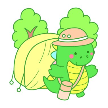 Çocuklar için sevimli dinazor karakter klibi resimleri. Kamptaki dinozor.