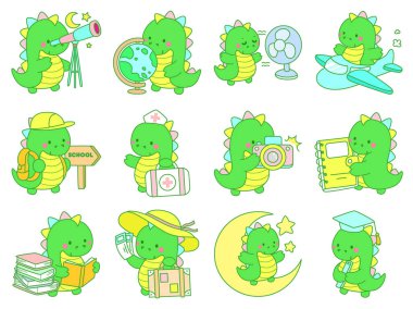 Çocuklar için sevimli dinazor karakter klibi resimleri. Zeka ve eğitimin varyasyonunda dinozor