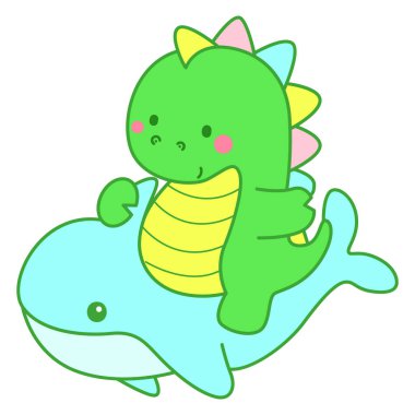 Çocuklar için sevimli dinazor karakter klibi resimleri. Köpekbalığına binen dinozor.