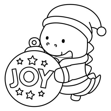 Çocuklar için şirin dinozor karakterli Noel vektör klipsi sanatı boyama kitabı. Dinozorun ana hatları neşe verici bir dekorasyon getirir.