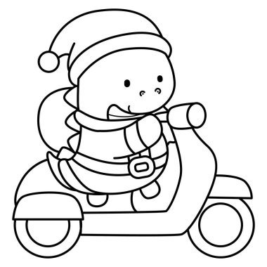 Çocuklar için şirin dinozor karakterli Noel vektör klipsi sanatı boyama kitabı. Scooter kullanan dinozor çizgisi.