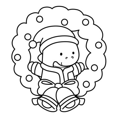 Çocuklar için şirin dinozor karakterli Noel vektör klipsi sanatı boyama kitabı. Kapının ortasındaki dinozorun ana hatları.