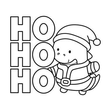 Çocuklar için şirin dinozor karakterli Noel vektör klipsi sanatı boyama kitabı. Hohoho metin ile dinazorun ana hatları