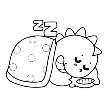 Çocuklar için sevimli dinazor karakter klipsi sanatı boyama kitabı. Dinozorun ana hatları uyuyordu.